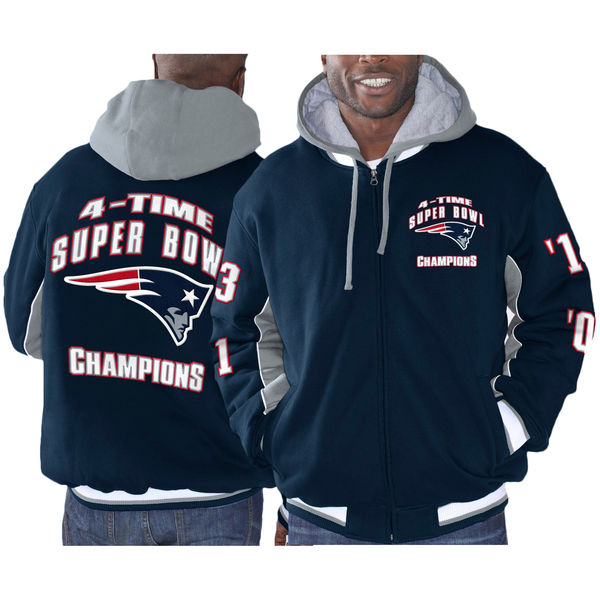 New England Patriots Super Bowl XLIX Champions Multi Champs Polyfill Fleece Jacket - Navy Blue